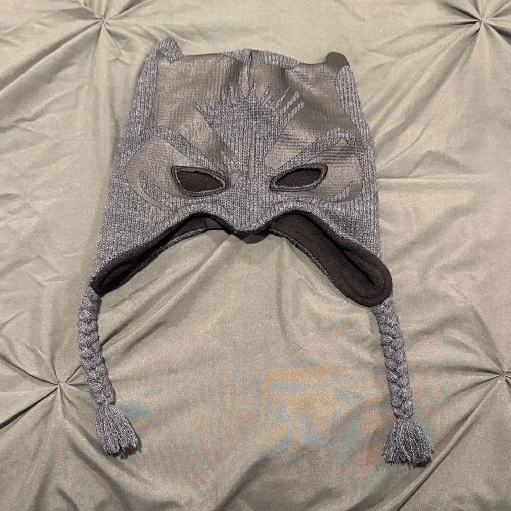 Batman Gray Knit Mask Hat with Braided Tassels